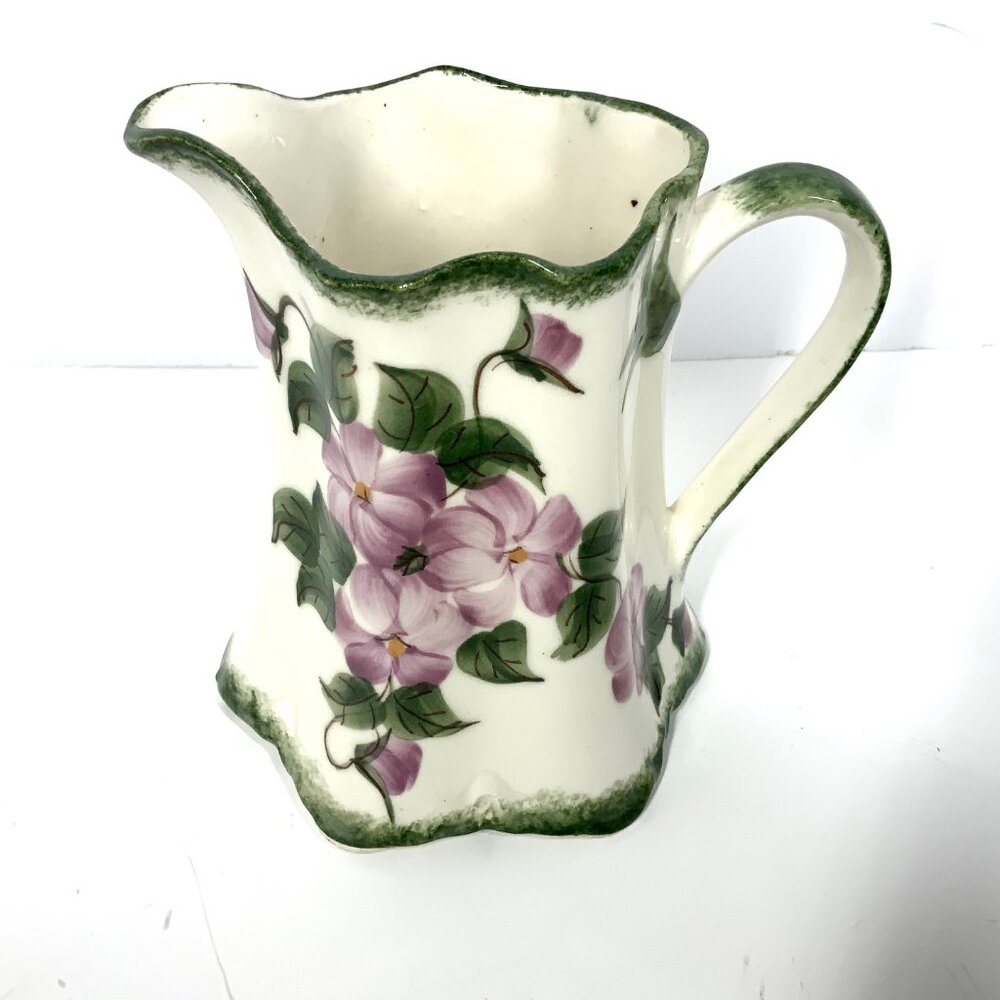 1940s Cash Family Pottery Pitcher 5" Purple & Green Erwin Tennessee Hand Painted
